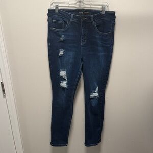 EUC - Royalty For Me Dark Blue Distressed High Rise Slim straight Jeans Size 14W
